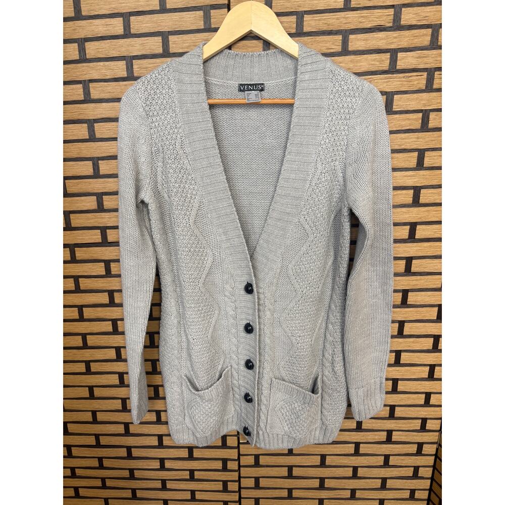 Venus Gray Cable Knit Button Front Cardigan‎ Size Small